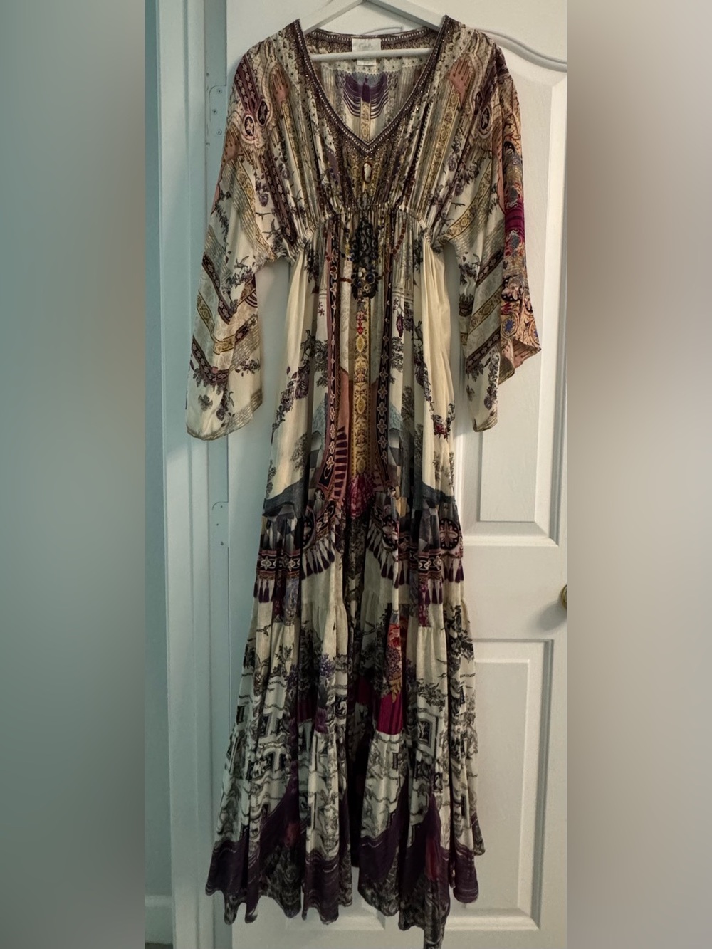 Camilla Cream Maxi Dress with Multicolor Paisley Print